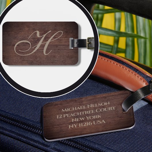 洗練された木製効果イニシャル ラゲッジタグ