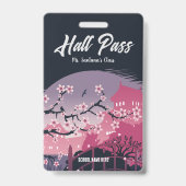 洗練された桜の花の教室パス バッジ (裏面)