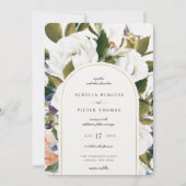 洗練された植物性フローラアーチフレ結婚ーム 招待状 (正面)