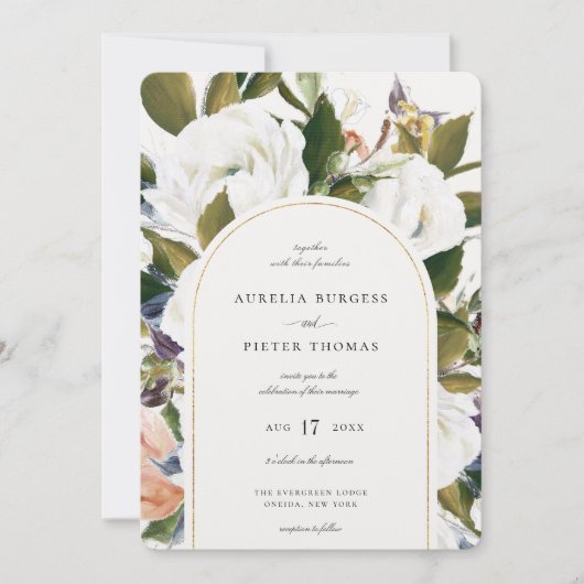 洗練された植物性フローラアーチフレ結婚ーム 招待状 (正面)
