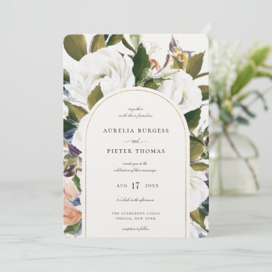 洗練された植物性フローラアーチフレ結婚ーム 招待状 (スタンド正面)