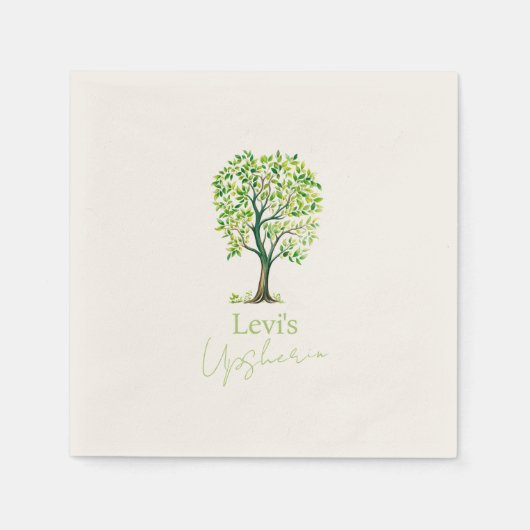 洗練された水の色のツリーUpsherin Upshernish スタンダードカクテルナプキン (正面)