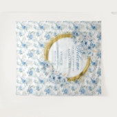 洗練された水彩のダスティーブルーとゴールドのウェディング タペストリー (正面(横))