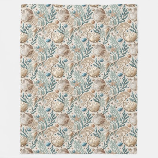 洗練された海岸毛布の繊細なシェルコーラルデザイン フリースブランケット (正面)