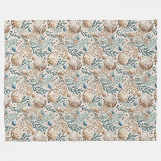 洗練された海岸毛布の繊細なシェルコーラルデザイン フリースブランケット (正面(横))