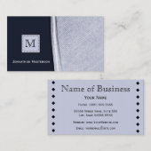 洗練された海軍および銀の羽のモノグラム 名刺 (正面/裏面)