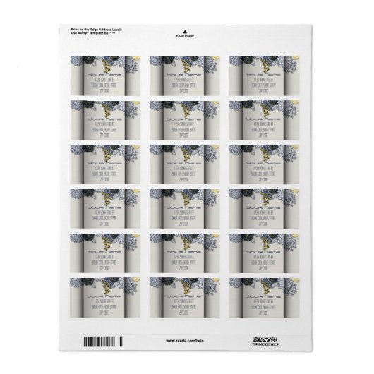 洗練された海軍と黄色のフローラアドレスラベル ラベル (フルシート)