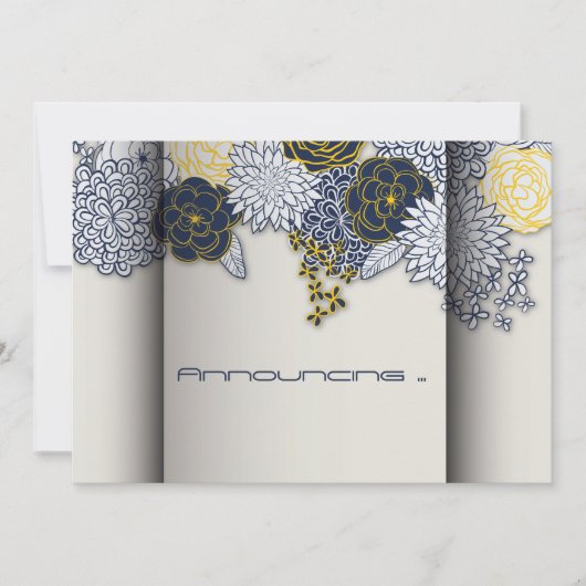 洗練された海軍と黄色のフローラ発表 招待状 (正面)