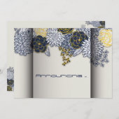 洗練された海軍と黄色のフローラ発表 招待状 (正面/裏面)