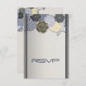 洗練された海軍と黄色のフローラRSVP 出欠カード (正面/裏面)