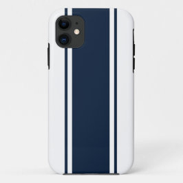 洗練された海軍ブルーレーシングストライプの白い上のレース iPhone 11 ケース
