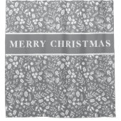 洗練された灰色と白のパターンのメリークリスマス シャワーカーテン (正面)