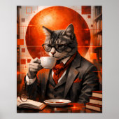 洗練された猫のコーヒー ウォールアート (正面)