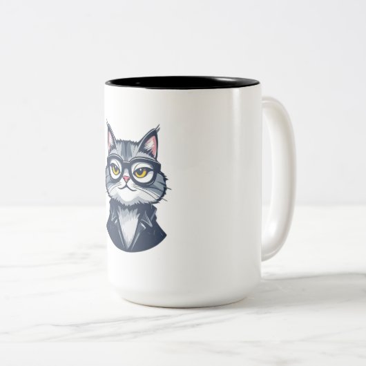 「洗練された猫の男の子マグ – Two-Tone Cat ツートーンマグカップ (正面右)