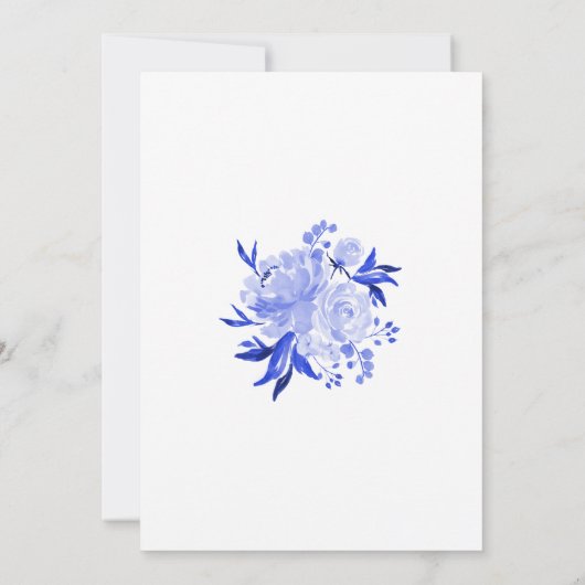 洗練された王室のブルーフローラベビーシャワー 招待状 (裏面)