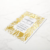 洗練された白い金ゴールドの葉のフローラ 箔招待状 (回転した状態)
