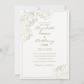 洗練された白フェイク金ゴールド牡丹フローラ結婚の 招待状 (正面)