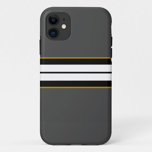 洗練された白黒ストライプレーシングのダークグレー Case-Mate iPhoneケース (裏面)