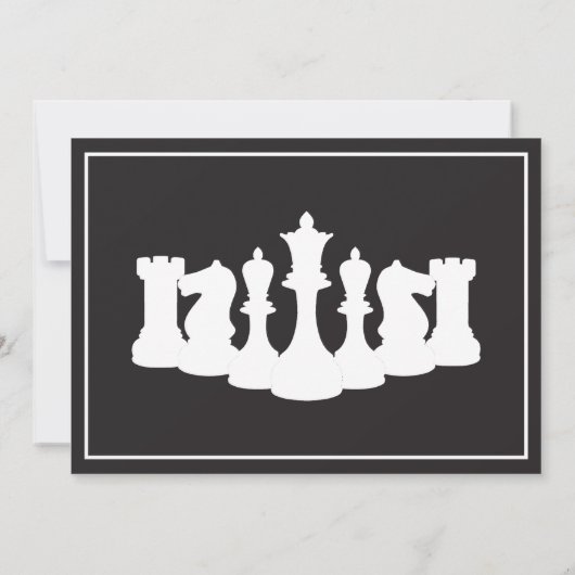 洗練された白黒チェスピース誕生日 招待状 (裏面)