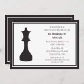 洗練された白黒チェスピース誕生日 招待状 (正面/裏面)