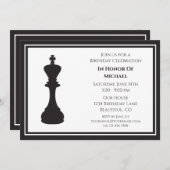 洗練された白黒チェスピース誕生日 招待状 (正面/裏面)