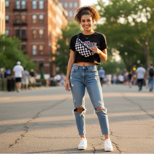 洗練された白黒パター市松模様にン ファニーパック