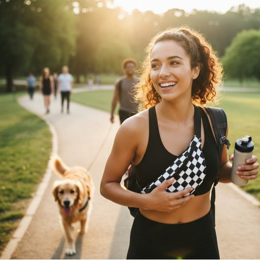 洗練された白黒パター市松模様にン ファニーパック