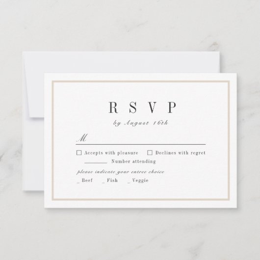 洗練された白黒ミニマル結婚リスト 出欠カード (正面)