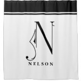 洗練された白黒モノグラムN シャワーカーテン (正面)
