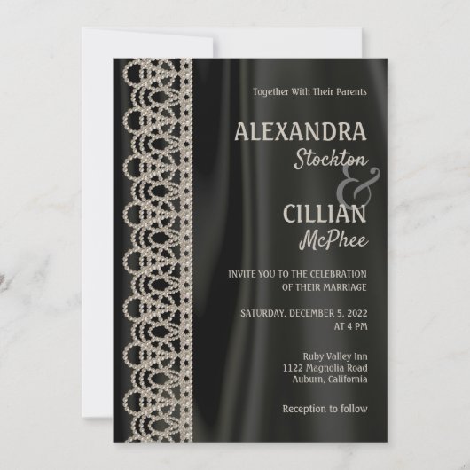 洗練された真珠とサテン結婚式招待状 招待状 (正面)