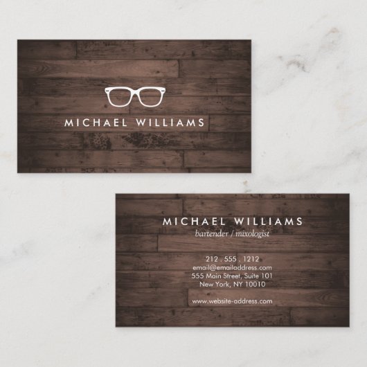 洗練された素朴眼鏡のロゴ茶色の木材 名刺 (正面/裏面)