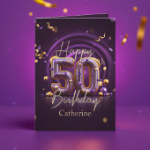 洗練された紫と金ゴールド50誕生日 カード