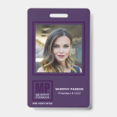 洗練された紫の四角モノグラムロゴ写真バッジ バッジ (正面)