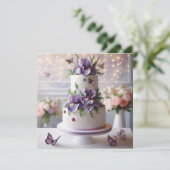 洗練された紫色のアイリスをテーマにしたお誕生日ケーキ カード (スタンド正面)