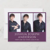 洗練された紫色の卒業写真のお知らせ ノートカード (正面)