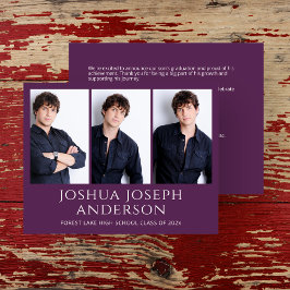 洗練された紫色の卒業写真のお知らせ ノートカード