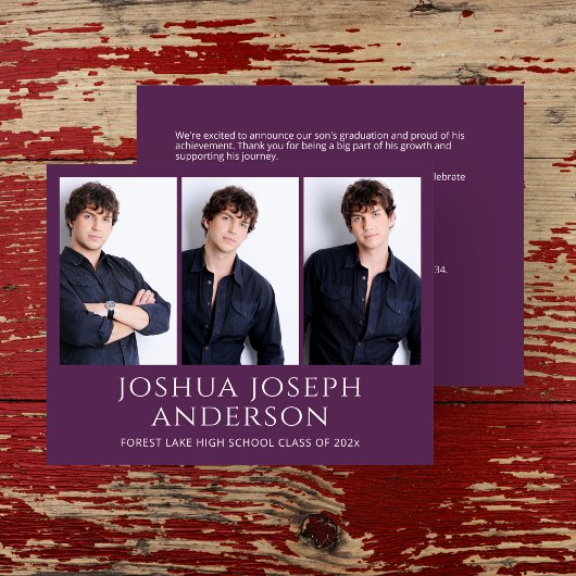 洗練された紫色の卒業写真のお知らせ ノートカード