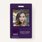 洗練された紫色の正方形モノグラムのロゴ写真Ba バッジ (正面)