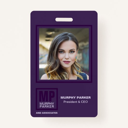 洗練された紫色の正方形モノグラムのロゴ写真Ba バッジ (正面)