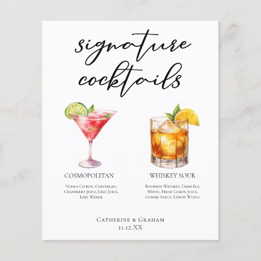 洗練された結婚シグネチャーカクテルメニュー (正面)