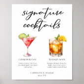 洗練された結婚シグネチャーカクテルメニュー ポスター (正面)