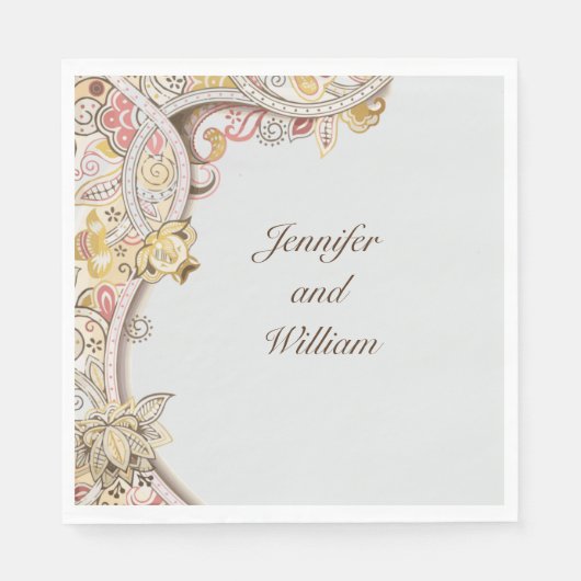 洗練された結婚フローラのパーソナライズ名 スタンダードランチョンナプキン (正面)