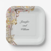 洗練された結婚フローラのパーソナライズ名 ペーパープレート (正面)