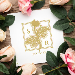 洗練された結婚花のイニシャルと日付 ラバースタンプ