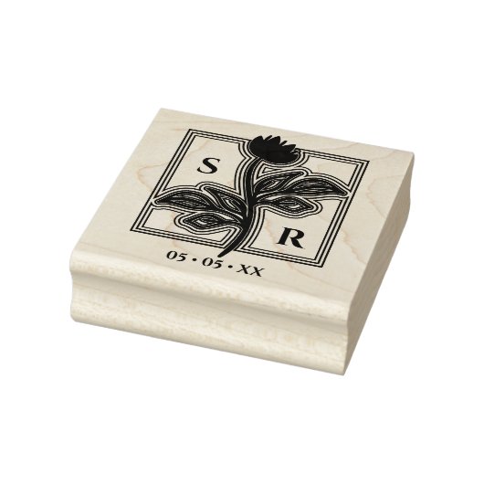 洗練された結婚花のイニシャルと日付 ラバースタンプ (スタンプ)