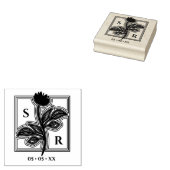 洗練された結婚花のイニシャルと日付 ラバースタンプ (押印)