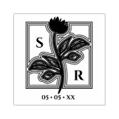 洗練された結婚花のイニシャルと日付 ラバースタンプ (インプリント)