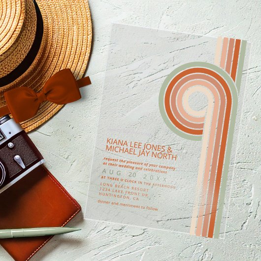 洗練された線ジオメト結婚リカルTerra Cotta ID983 アクリル招待状