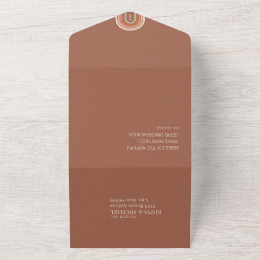 洗練された線ジオメト結婚リカルTerra Cotta ID983 オールインワン招待状 (外側)