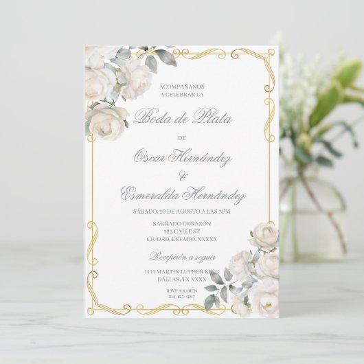 洗練された編集可能な銀婚式 招待状 (スタンド正面)